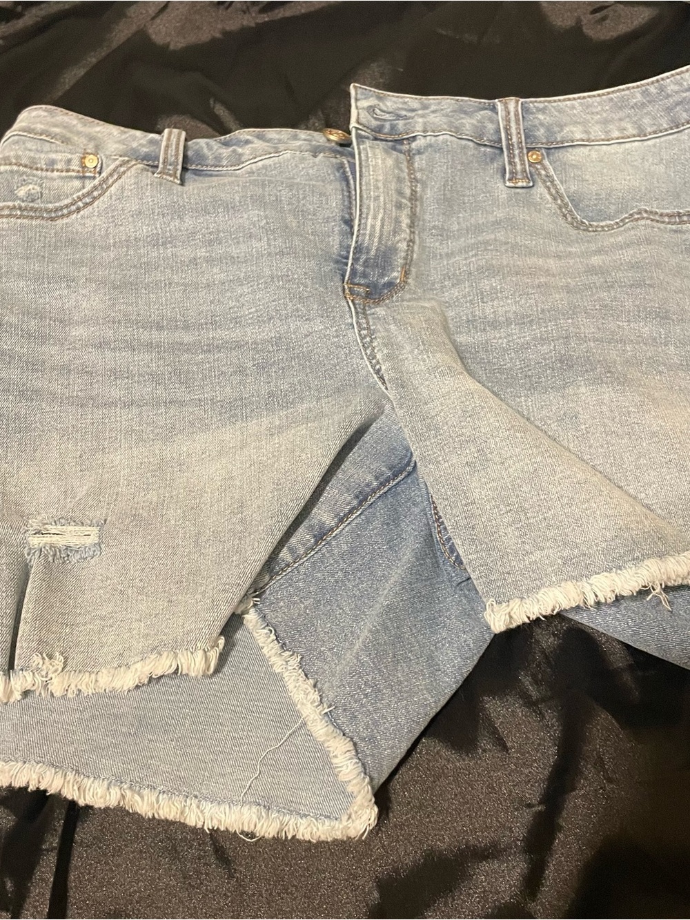 Seven7 Light Blue Frayed Hem Denim Shorts